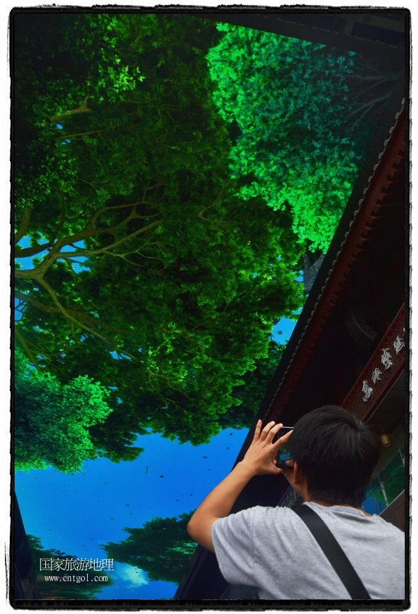 9月8日，在西安市大雁塔景區(qū)，“天幕”景觀吸引游客駐足觀看，并拿出手機(jī)拍攝。